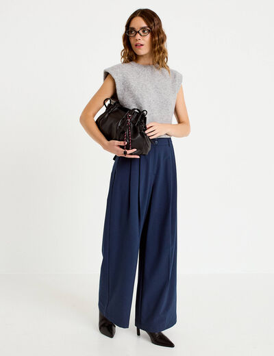 Pantalon large &agrave; pinces bleu marine femme