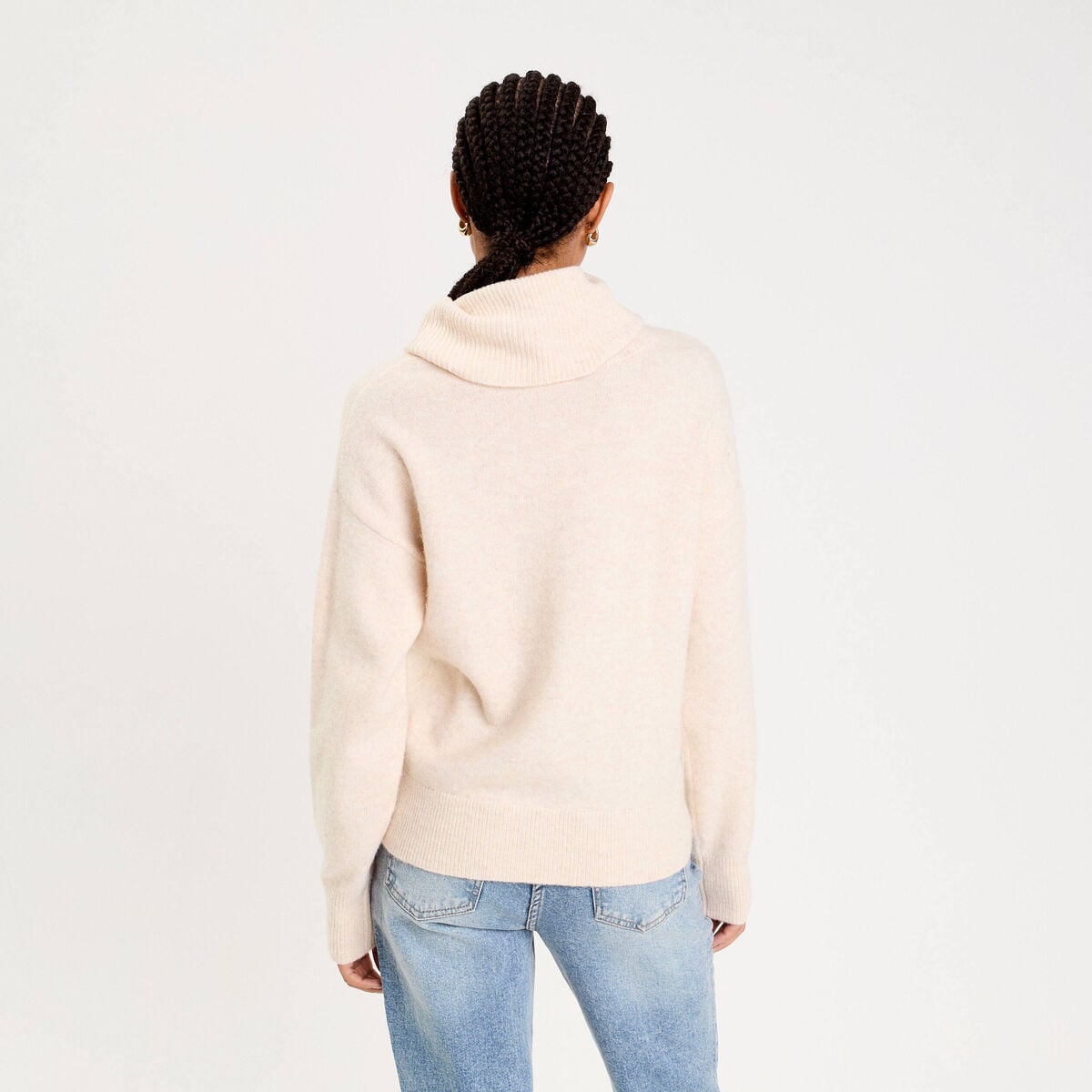 Pull avec col roul&eacute; ecru femme
