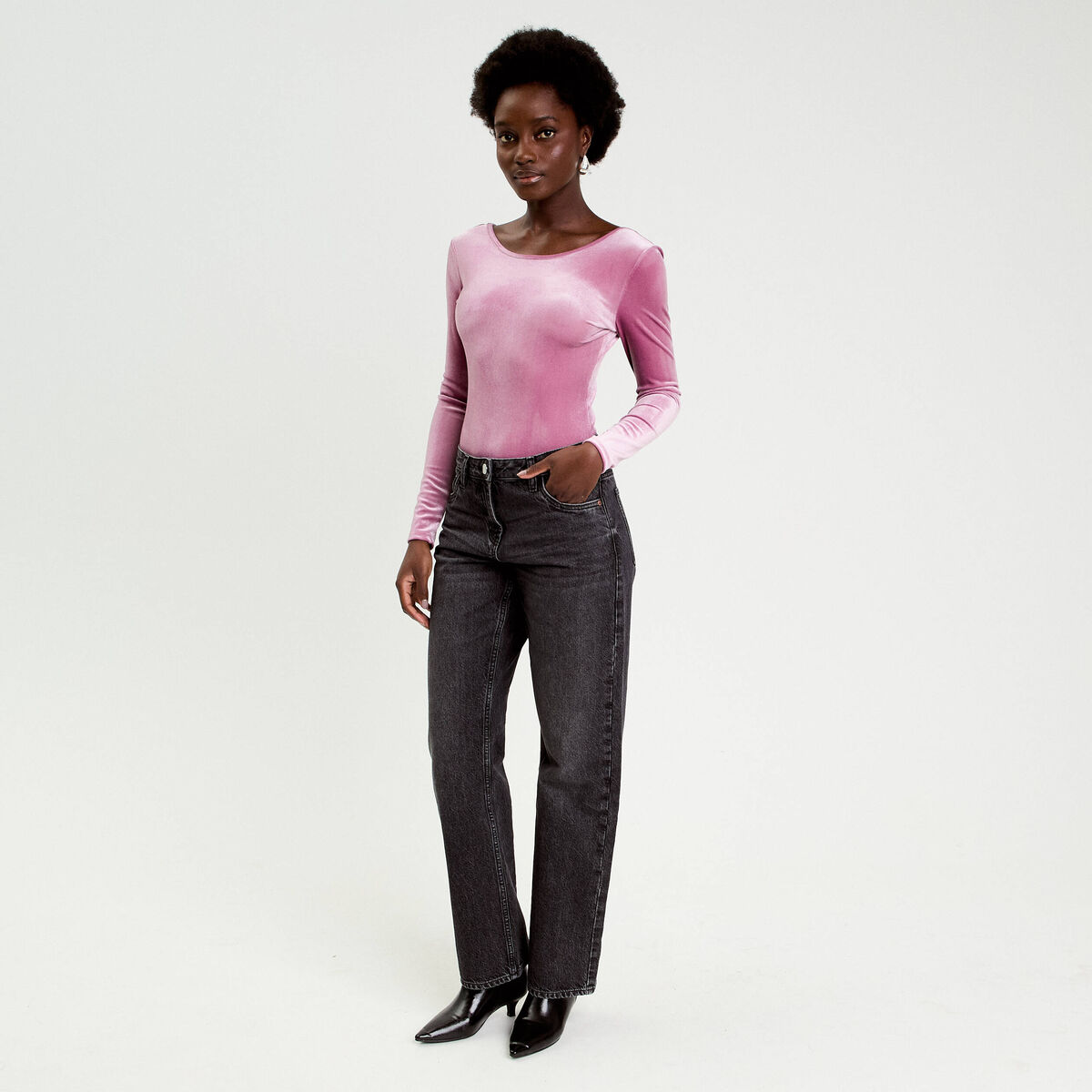 Body en velours d&eacute;collet&eacute; dos rose clair femme