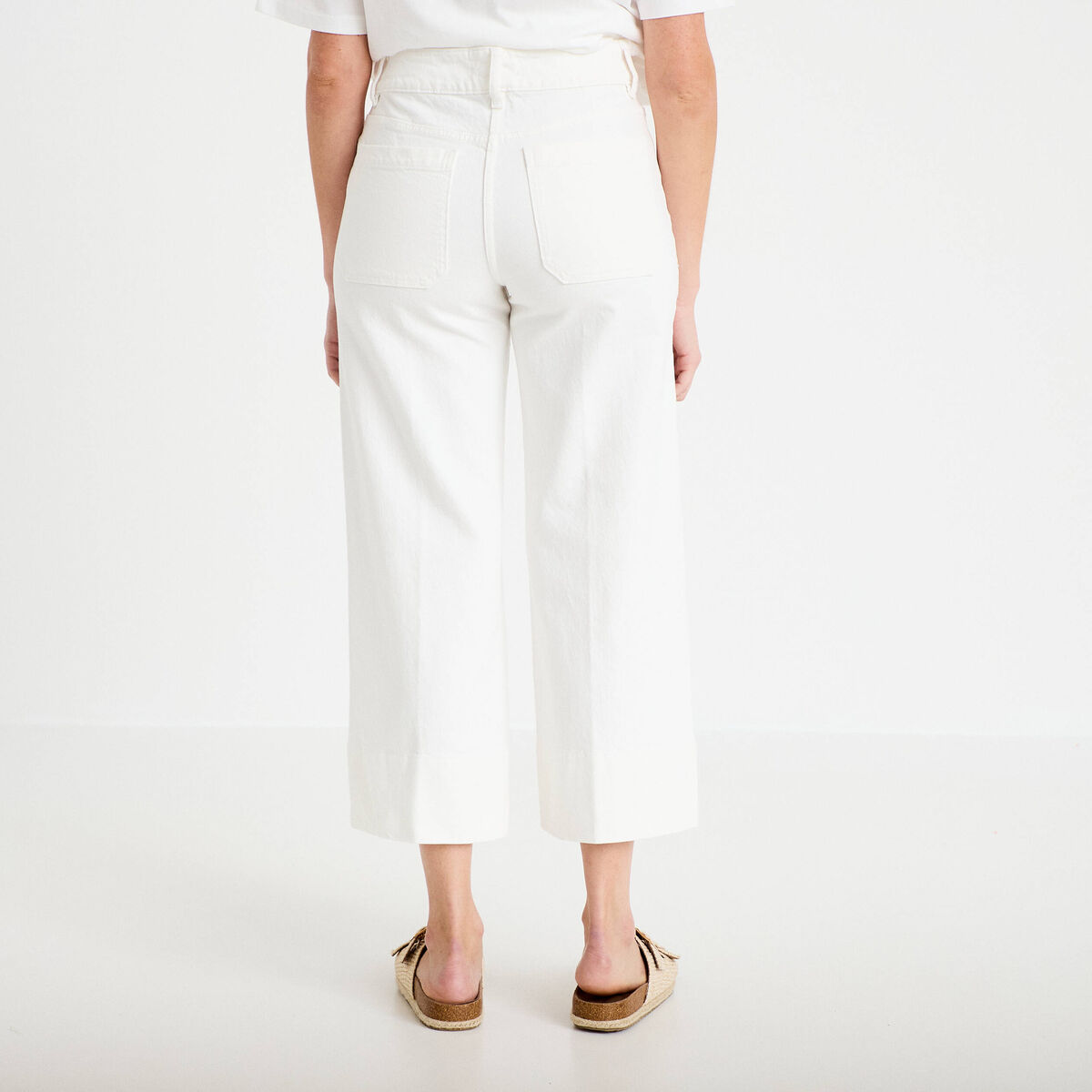 Jean wide leg cropped taille haute denim blanc femme