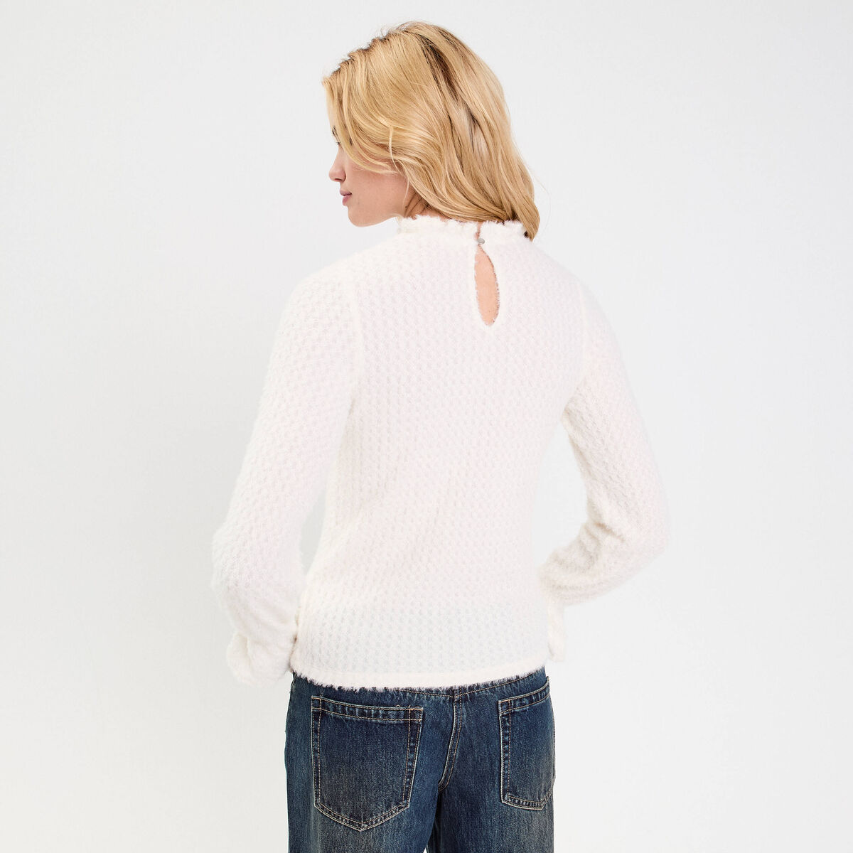 Blouse ajour&eacute;e manches longues ivoire femme