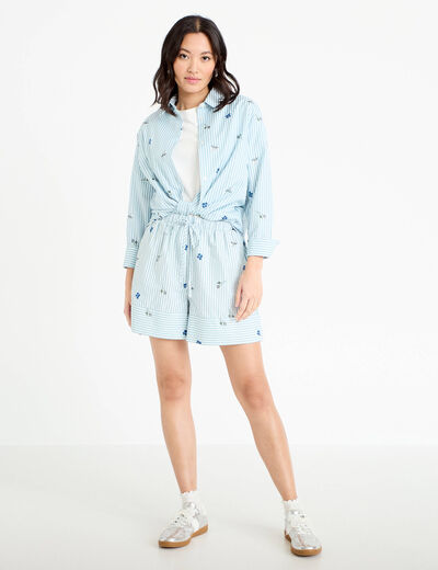 Short flare brod&eacute; Bridgerton bleu clair femme