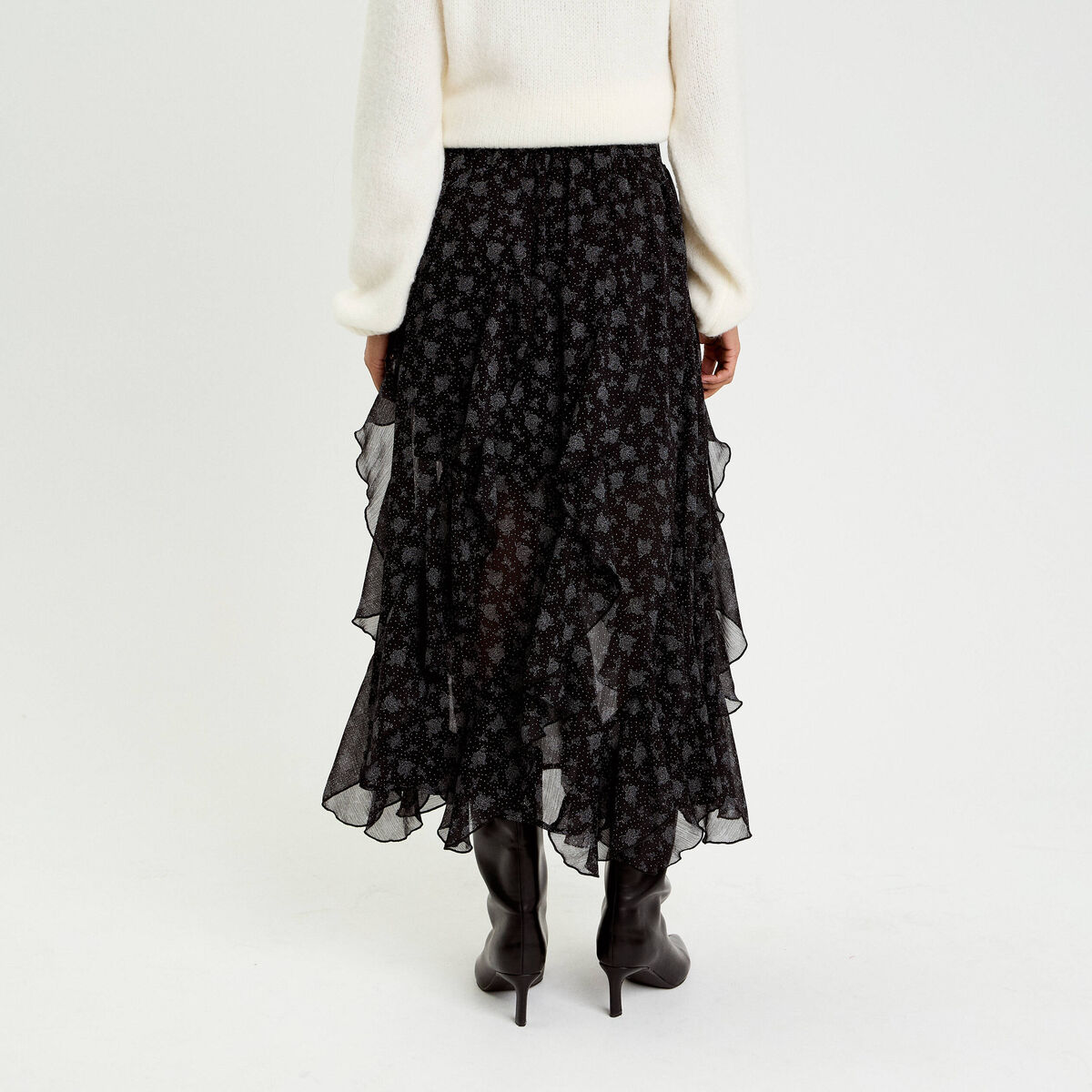 Jupon &eacute;vas&eacute; longueur 3/4 en voile noir femme