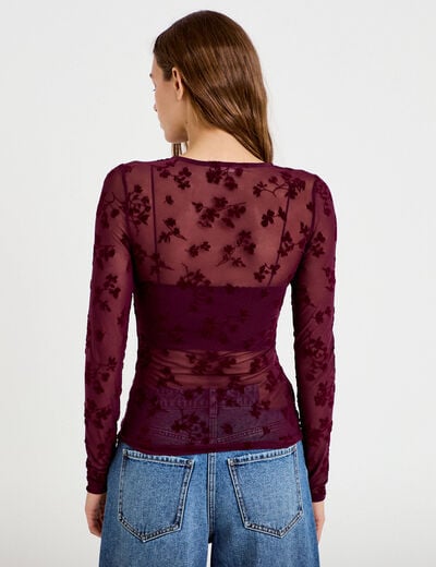 T-shirt ajust&eacute; manches longues prune femme