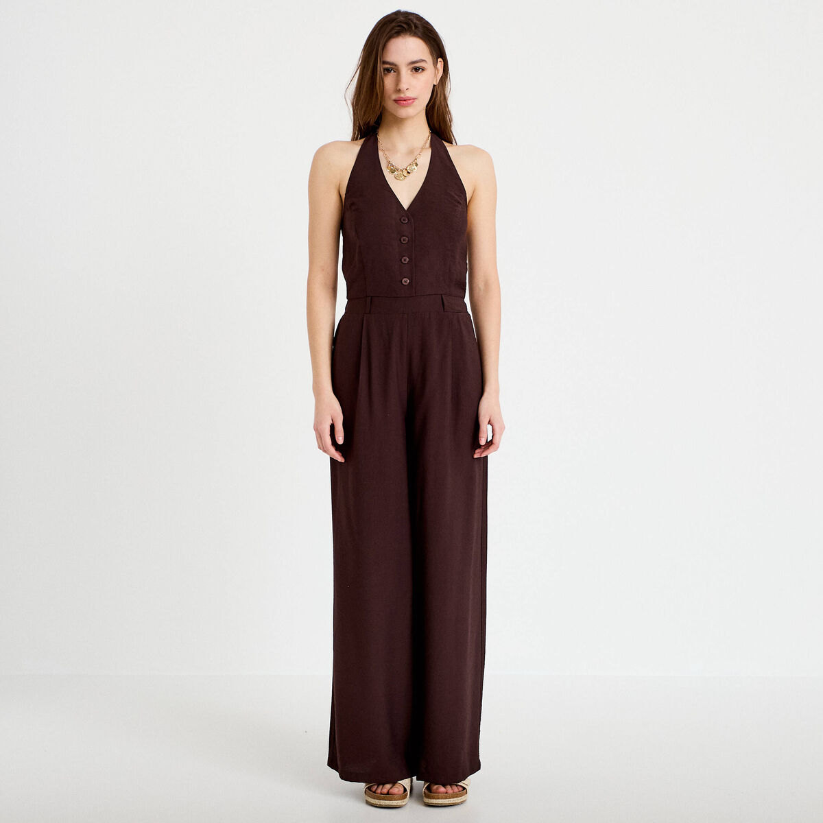 Combinaison dos nu marron fonc&eacute; femme