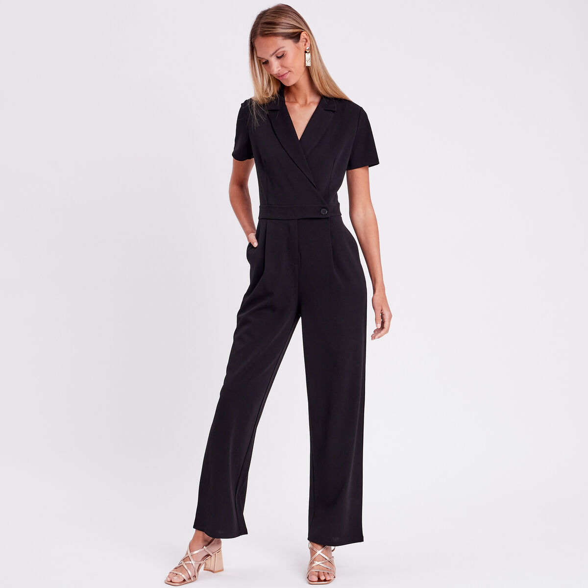 Combinaison pantalon &agrave; pinces noir femme