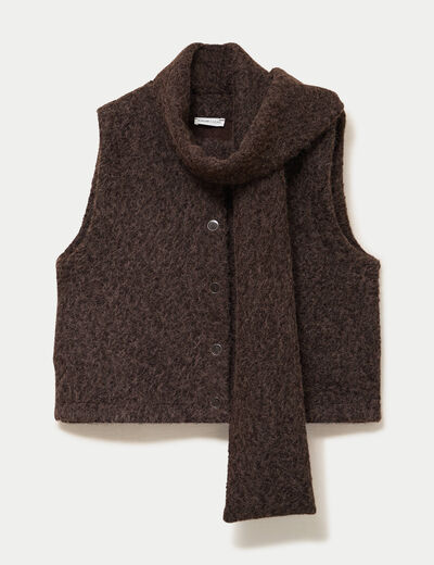 Veste droite sans manches col am&eacute;ricain marron fonc&eacute; femme