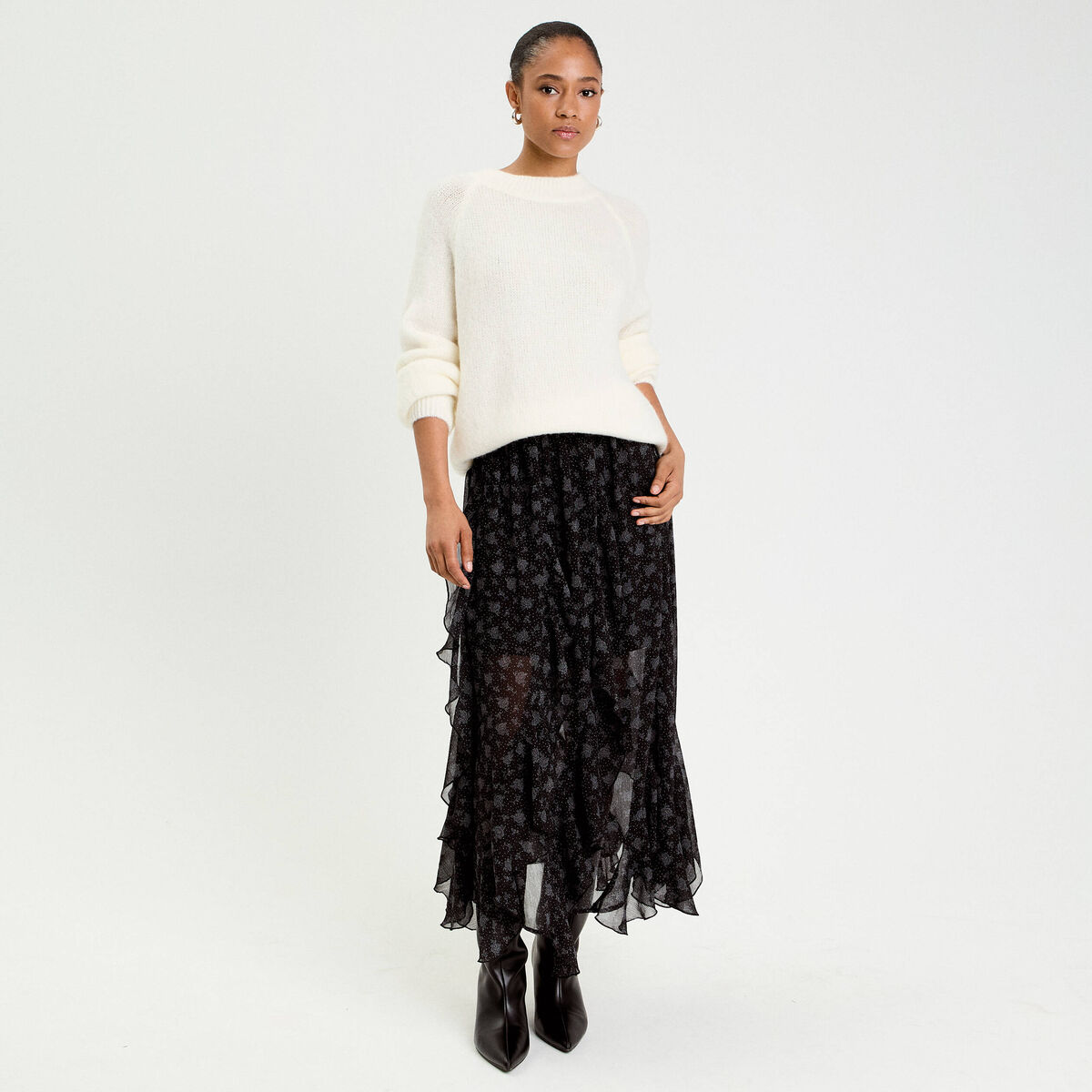 Jupon &eacute;vas&eacute; longueur 3/4 en voile noir femme