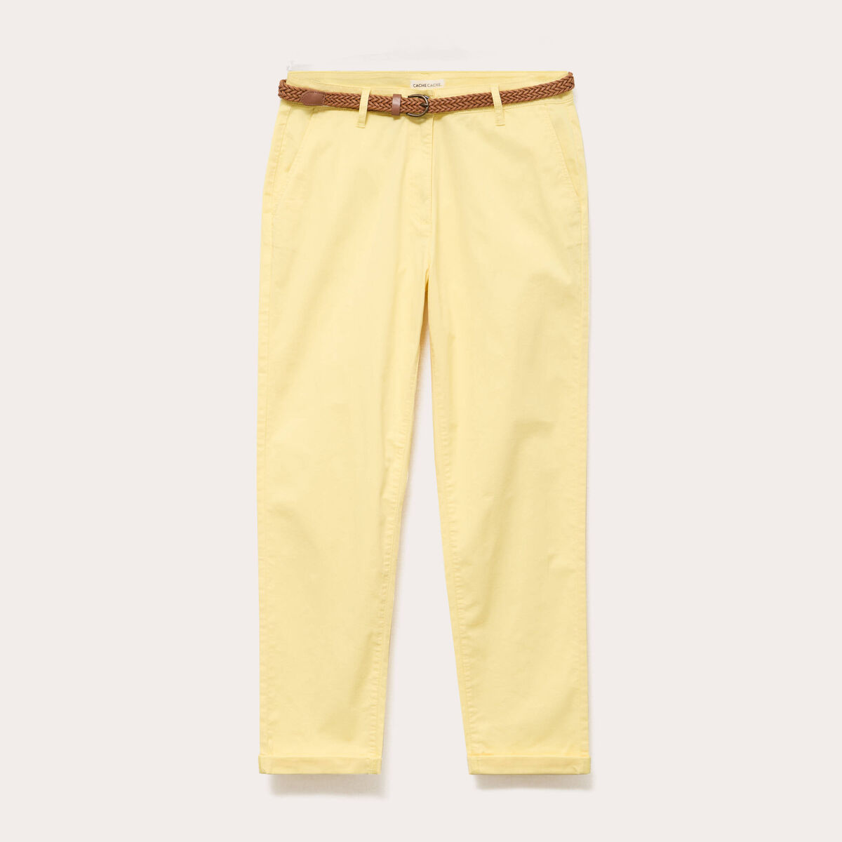 Pantalon chino 7/8&egrave;me jaune pastel femme
