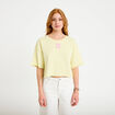 Sweat oversize cropped col rond jaune clair femme