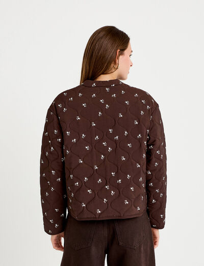 Veste droite manches longues marron fonc&eacute; femme