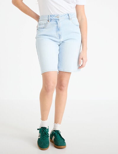 Bermuda large en jean denim bleach femme