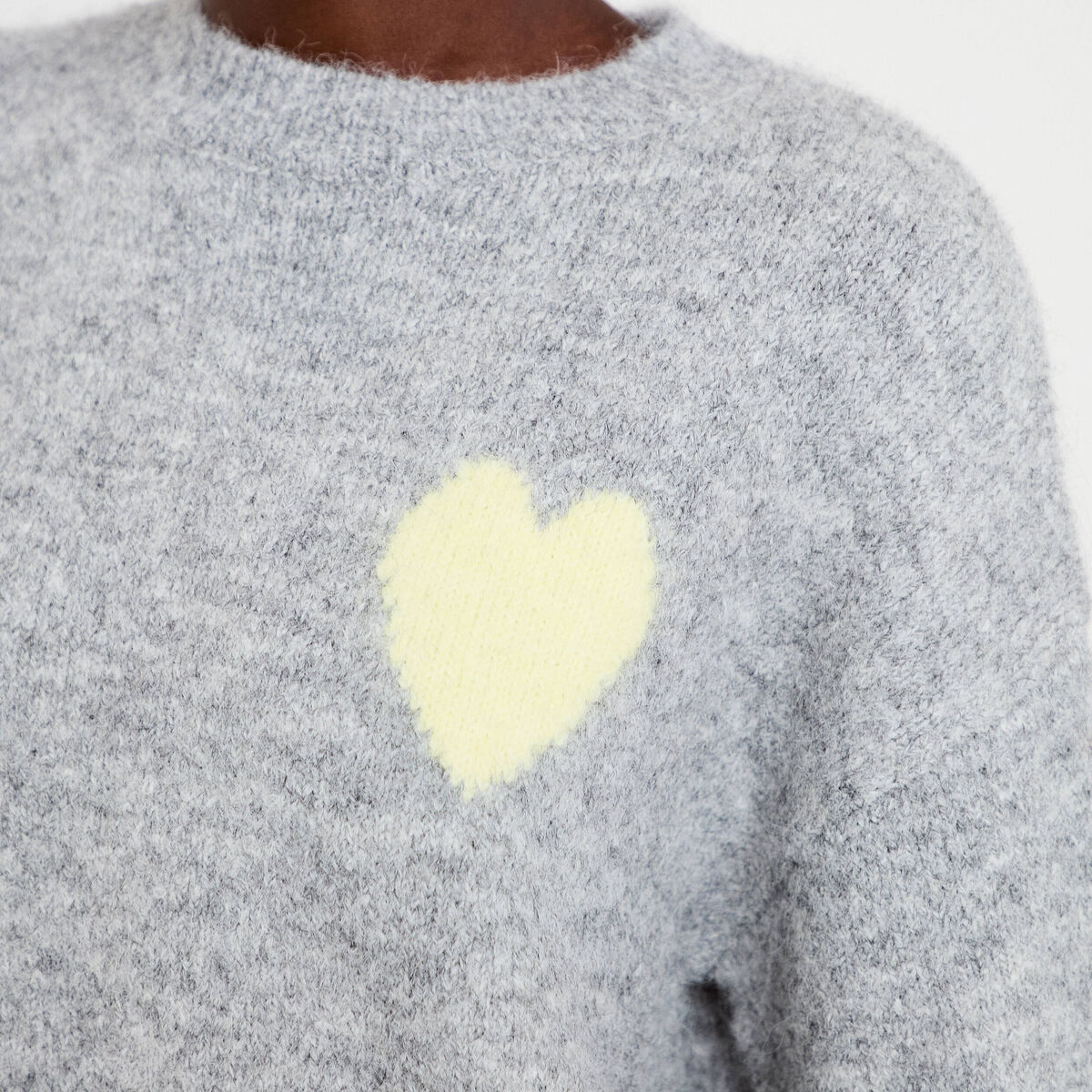 Pull oversize col rond manches longues gris clair femme