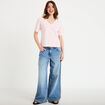 T-shirt col v manches courtes rose clair femme