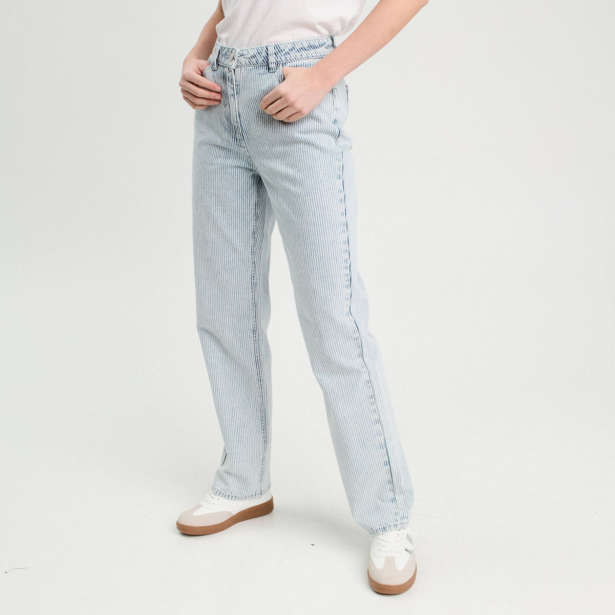 Jean droit taille haute bleu gris femme