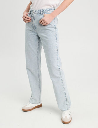 Jean droit taille haute bleu gris femme