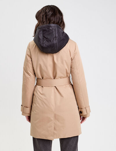 Trench ceintur&eacute; avec capuche camel femme