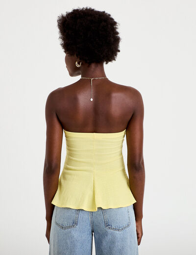 Bustier p&eacute;plum ajust&eacute; cropped pliss&eacute; jaune pastel femme