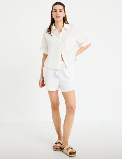 Short pliss&eacute; blanc femme