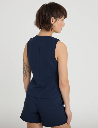 Gilet court cintr&eacute; sans manches bleu marine femme