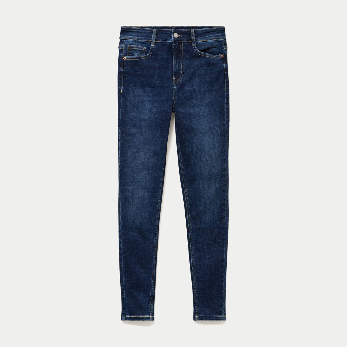 Jean skinny taille haute bleu fonc&eacute; femme
