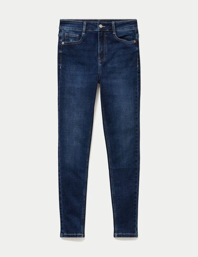 Jean skinny taille haute bleu fonc&eacute; femme