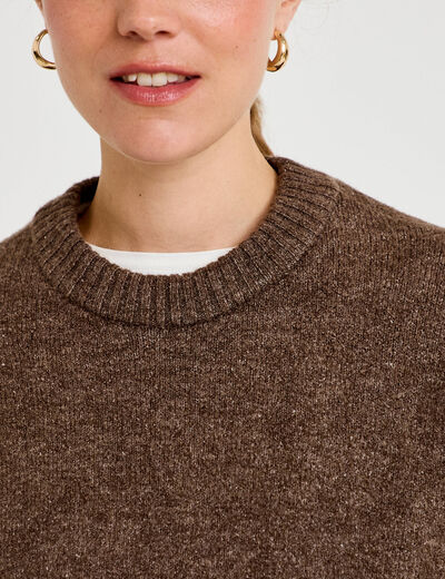 Pull manches longues marron fonc&eacute; femme