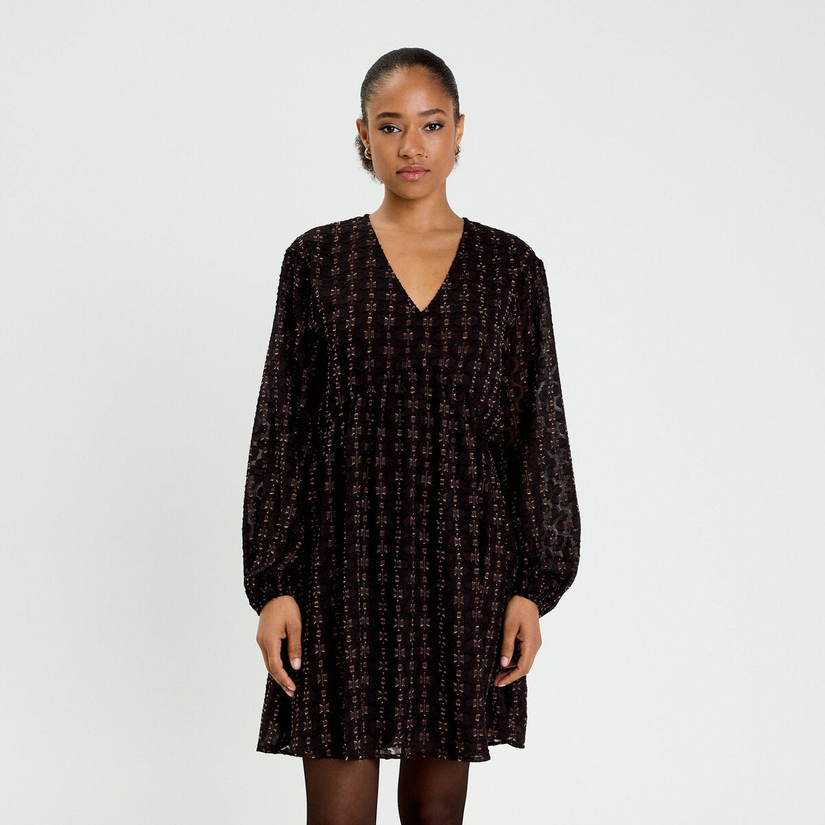 Robe en voile col V noir femme