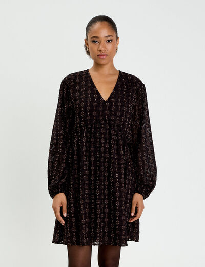 Robe en voile col V noir femme
