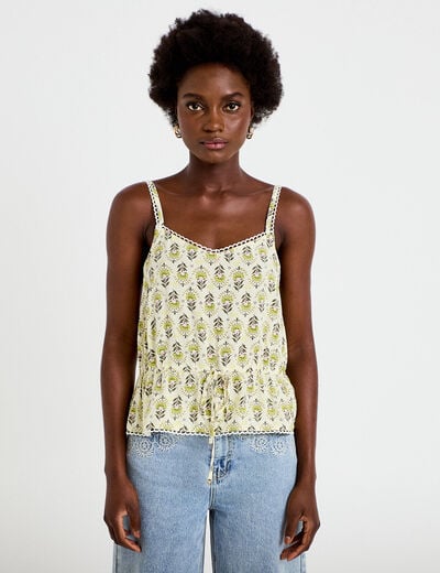 Top cintr&eacute; &agrave; fines bretelles col carr&eacute; blanc femme