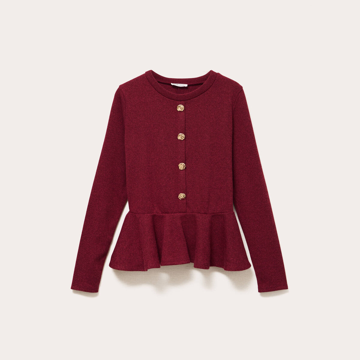 Pull p&eacute;plum avec boutons rouge fonc&eacute; femme