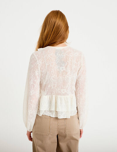 Blouse col v manches longues ecru femme