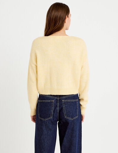 Gilet col v manches longues jaune clair femme