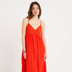 Robe bi-mati&egrave;re col v bretelles fines orange fonc&eacute; femme