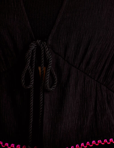 Blouse droite sans manches pliss&eacute;e noir femme