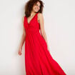 Robe longue &eacute;vas&eacute;e col v sans manches rouge femme