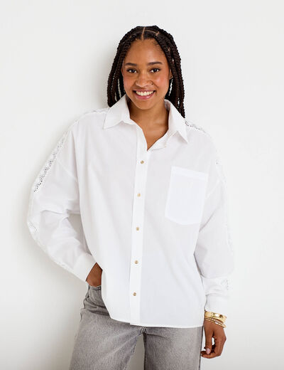 Chemise d&eacute;tails dentelle ecru femme