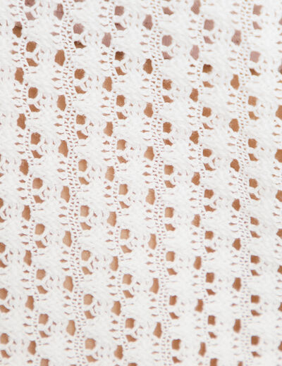 D&eacute;bardeur ajour&eacute; aspect dentelle col v ecru femme