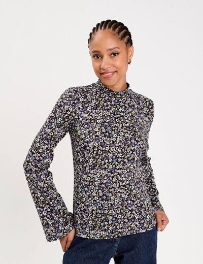 Pull cintr&eacute; col montant manches longues noir femme