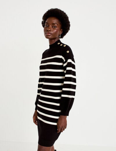 Robe pull droite manches longues noir femme