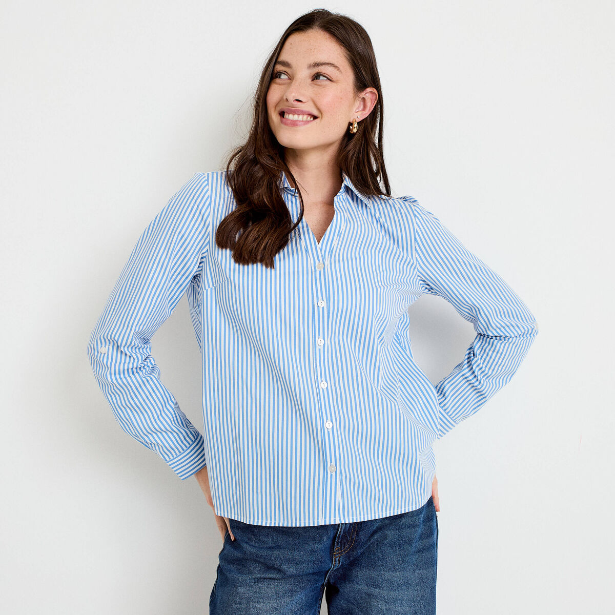 Chemise col classique bleu femme