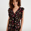 Robe &eacute;vas&eacute;e cr&ecirc;pe col v manches courtes noir femme