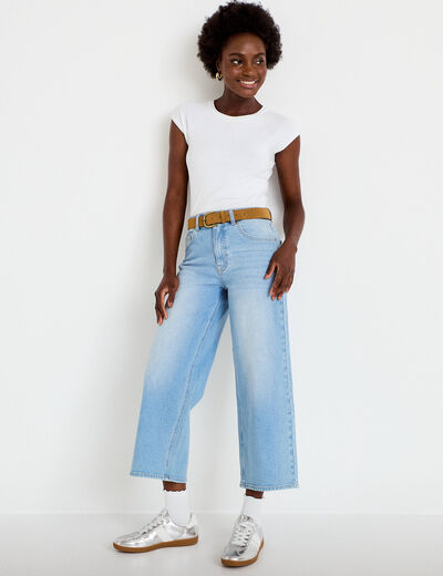Jean wide leg taille haute ceinture denim triple stone femme