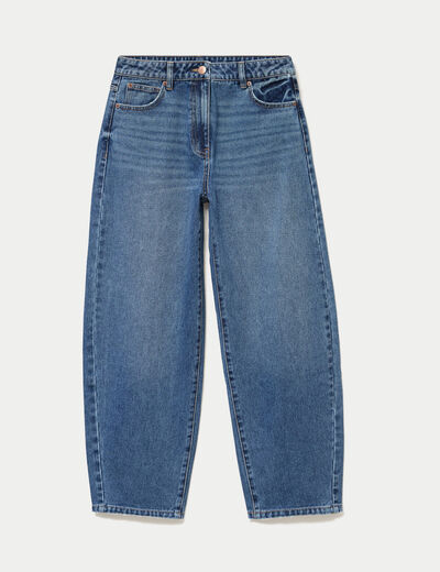 Jean barrel cropped taille standard bleu gris femme