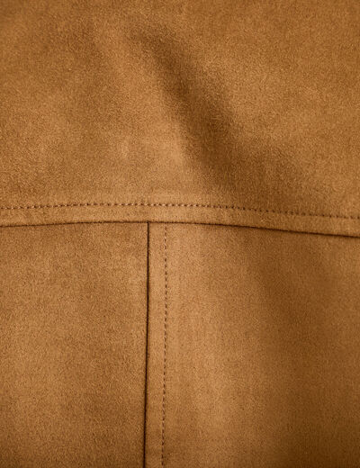 Veste droite cropped aspect daim camel femme