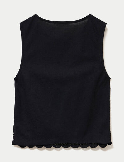 D&eacute;bardeur col rond aspect dentelle noir femme