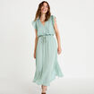 Jupe longue &eacute;vas&eacute;e satin vert pastel femme