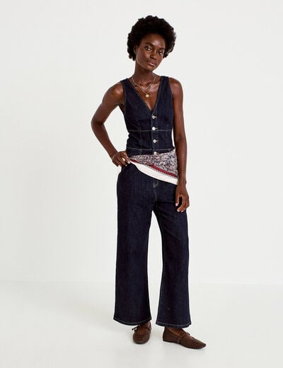 Combinaison jean large sans manches denim brut femme