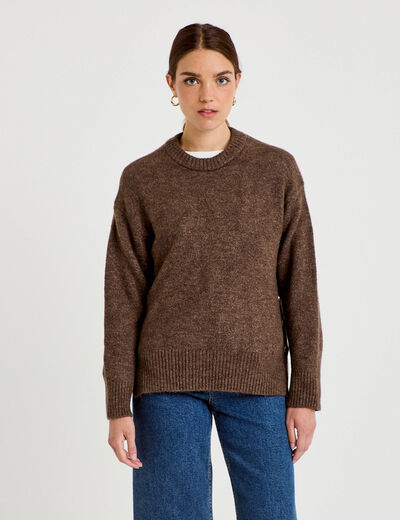 Pull manches longues marron fonc&eacute; femme
