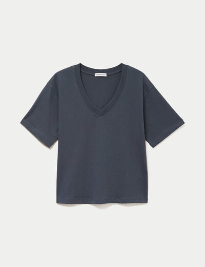 T-shirt col v manches courtes gris femme